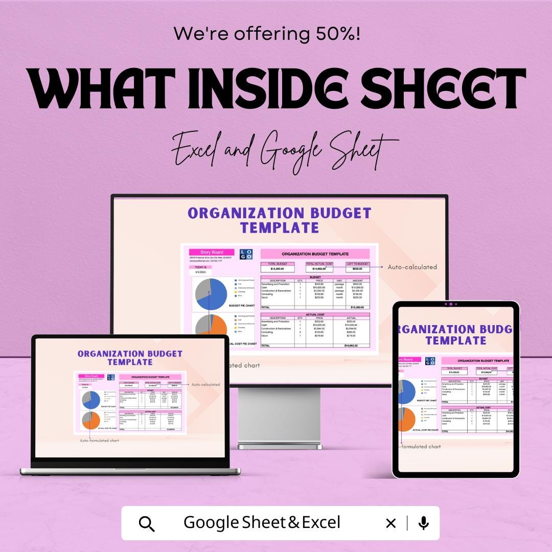 Organization Budget Sheet | Excel and Google Sheet | Budget Planning Tool for Organizations | Budgeting & Expense Management Template