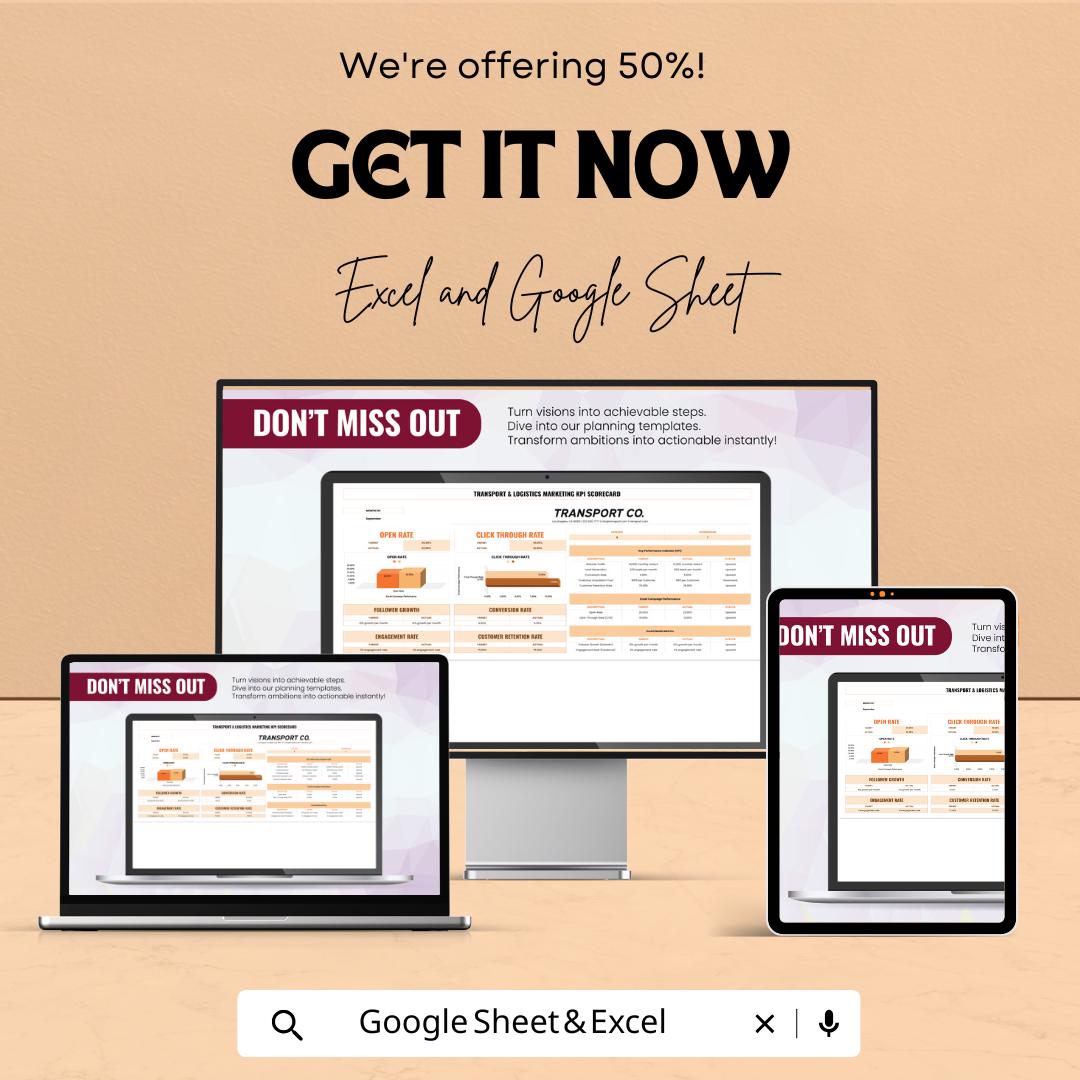 Transport and Logistics Marketing KPI Scorecard Sheet - Excel & Google Sheet Template for Marketing Performance