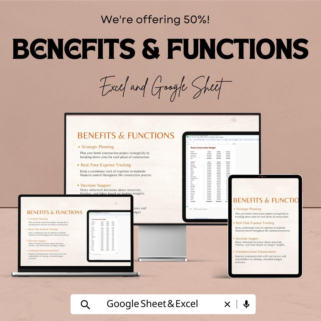Home Construction Budget Template | Building Project Cost Tracker | Construction Expense Planner | House Budget Spreadsheet