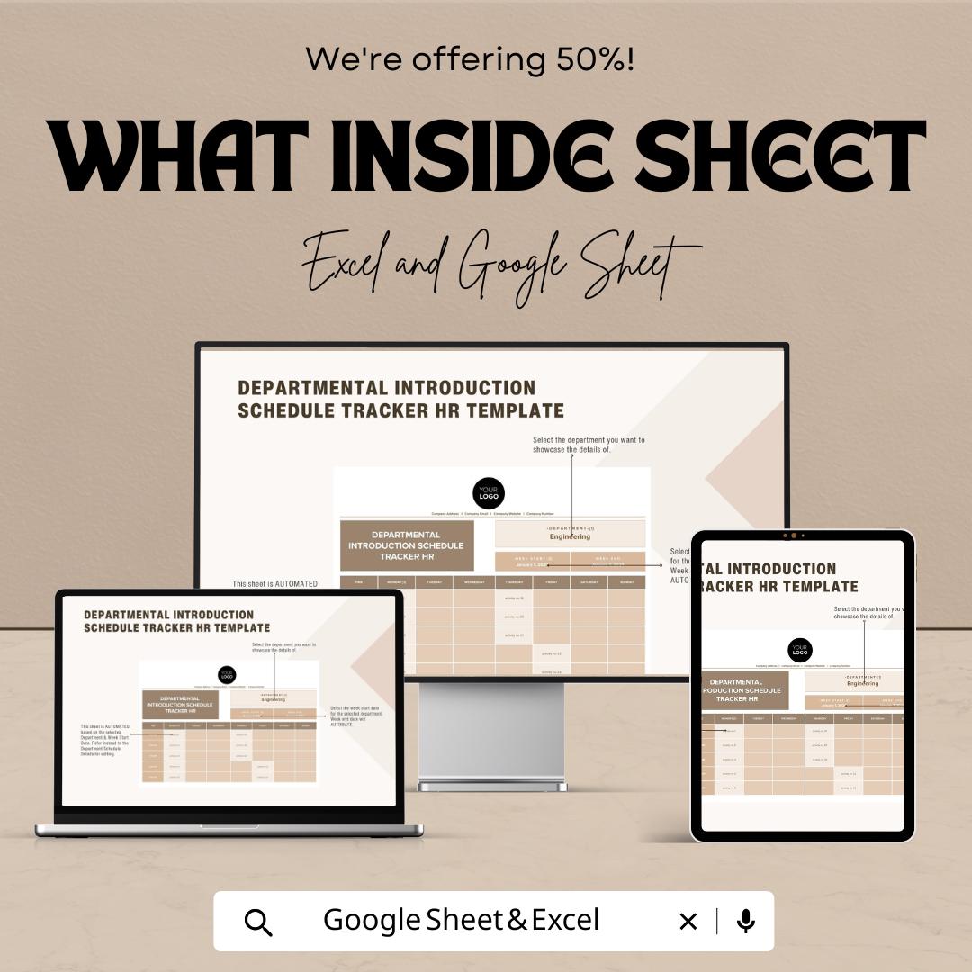 Departmental Introduction Schedule Tracker HR Sheet | Onboarding Template for New Employees | Excel & Google Sheets