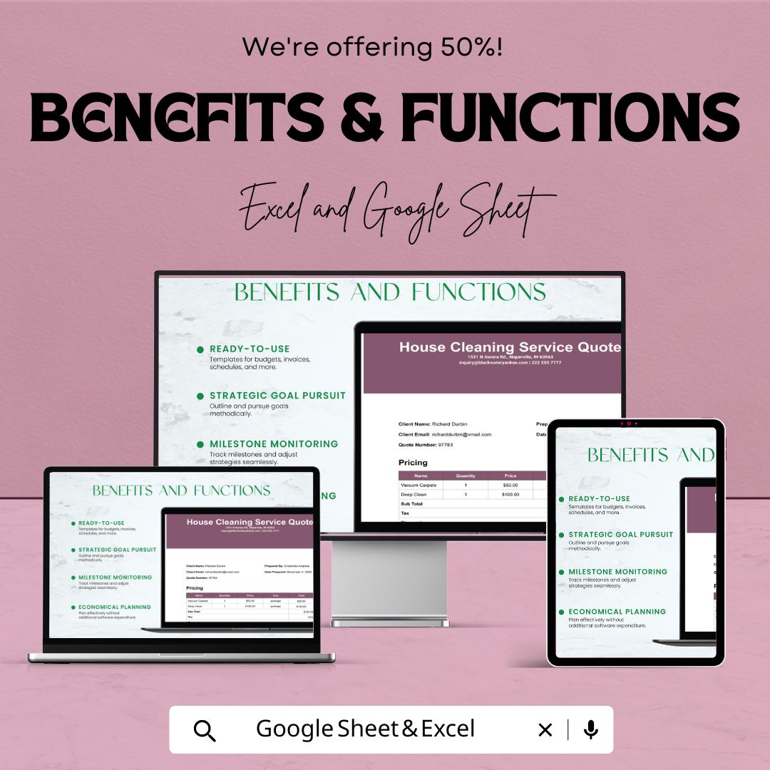 Cleaning Service Quotation Sheet Template | Excel & Google Sheets | House Cleaning Quote Form | Service Estimate Template | Digital Download
