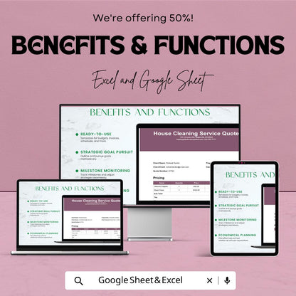 Cleaning Service Quotation Sheet Template | Excel & Google Sheets | House Cleaning Quote Form | Service Estimate Template | Digital Download