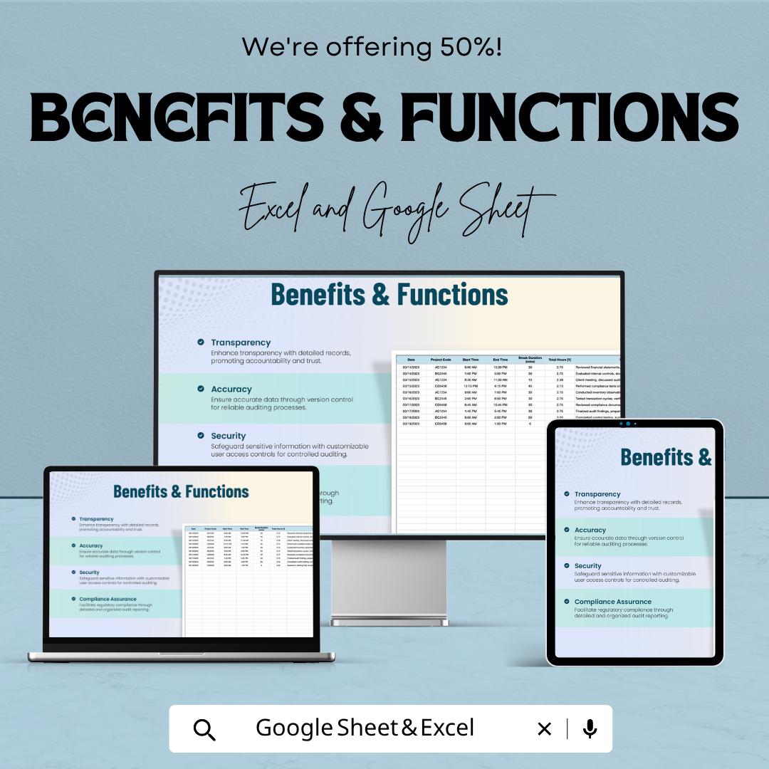 Audit Timesheet Template | Auditor Time Tracking Sheet | Compliance & Activity Log | Excel and Google Sheets | Audit Work Tracker