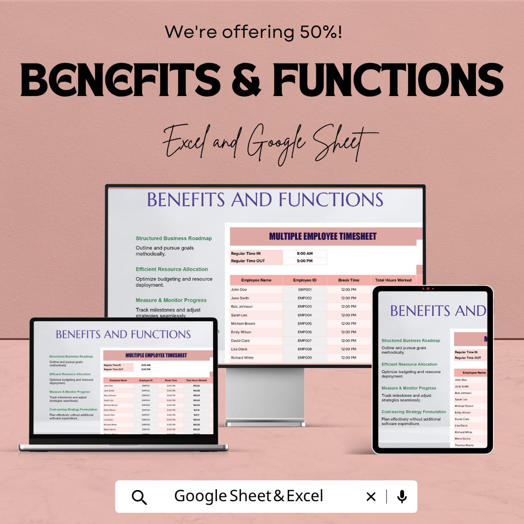 Multiple Employee Timesheet Template | Employee Time Tracker | Weekly Timesheet Template | Payroll Tracker