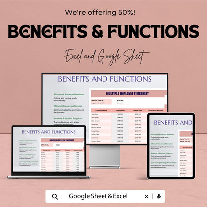 Multiple Employee Timesheet Template | Employee Time Tracker | Weekly Timesheet Template | Payroll Tracker