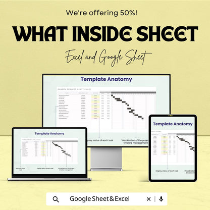 Church Project Gantt Chart Sheet - Excel & Google Sheets Template for Church Project Management