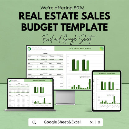 Real Estate Sales Budget Template, Property Budget Spreadsheet, Realtor Income Tracker, Commission Calculator, Excel & Google Sheets