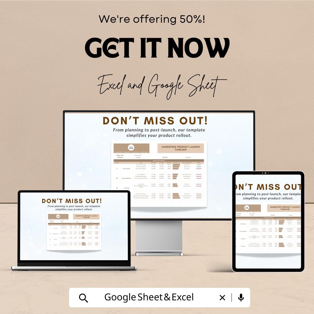 Marketing Product Launch Timeline Sheet | Excel and Google Sheet Template for Product Launch Plan | Project Timeline & Task Management