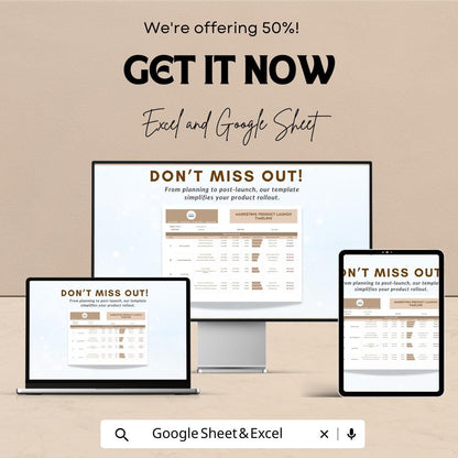 Marketing Product Launch Timeline Sheet | Excel and Google Sheet Template for Product Launch Plan | Project Timeline & Task Management