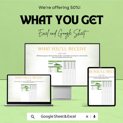 Staff Task Sheet Template for Excel and Google Sheets | Task Management & Distribution Tracker | Boost Team Productivity | 50% Off!