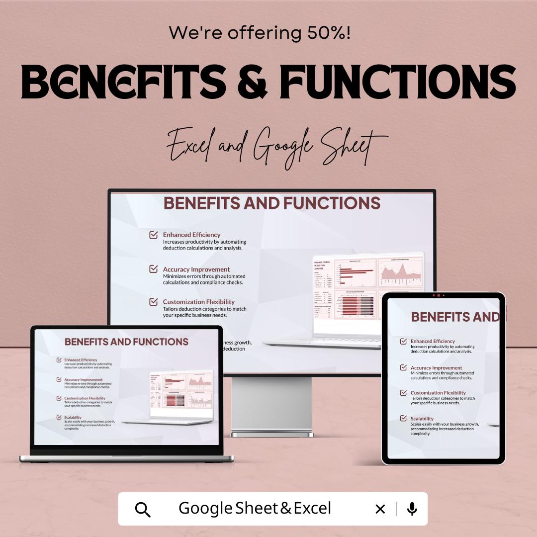Finance Payroll Deduction Analysis Template | Payroll Dashboard | Employee Deduction Tracker | Excel & Google Sheets | HR Finance Report
