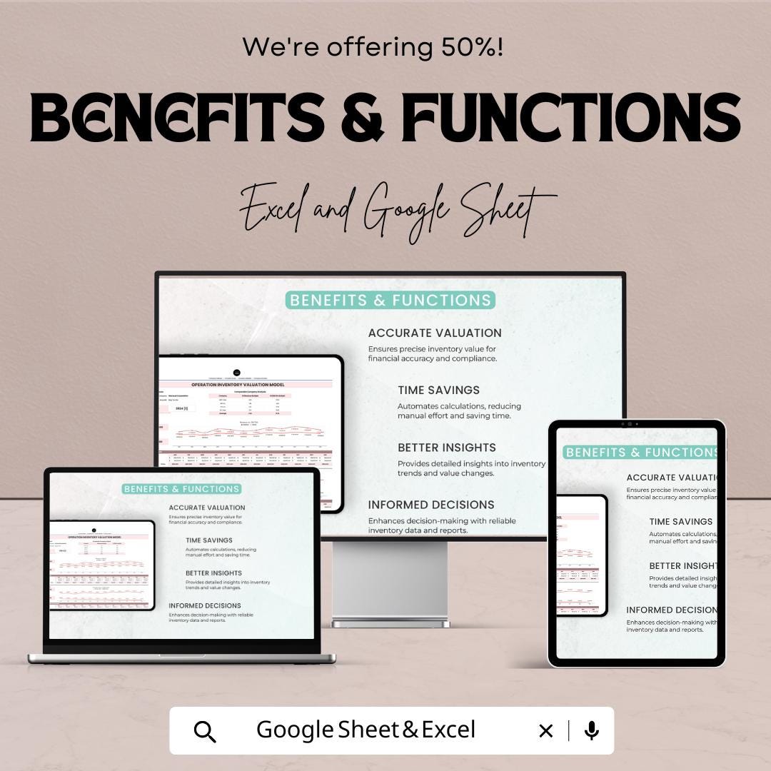 Operations Inventory Valuation Model - Excel & Google Sheet | Automated Data Input, FIFO, LIFO, WAC Calculation | Easy Financial Analysis