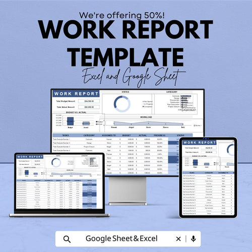 Work Report Template | Project Progress Tracker | Task Management Dashboard | Business Report Sheet | Employee Performance Tracker
