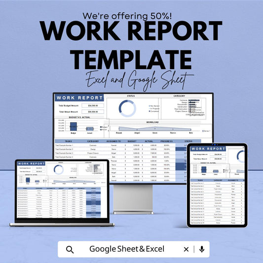 Work Report Template | Project Progress Tracker | Task Management Dashboard | Business Report Sheet | Employee Performance Tracker