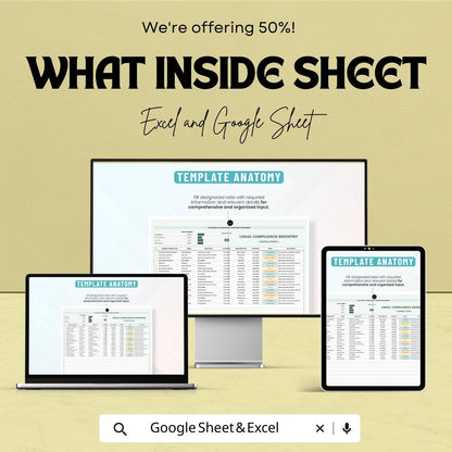 Operations Legal Compliance Registry Template, Legal Compliance Tracker, Regulatory Checklist, Audit Log, Business Compliance Sheet
