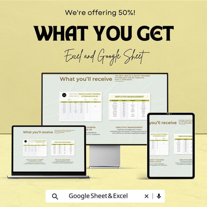 Health & Safety Training Attendance Log HR Template | Employee Safety Training Tracker | Excel and Google Sheets Compliance Log