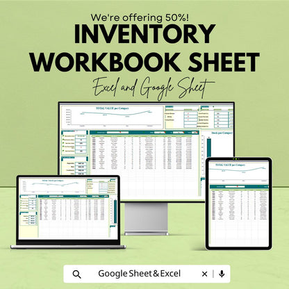 Inventory Workbook | Excel and Google Sheets Template for Inventory Management | Stock Tracking & Valuation Workbook
