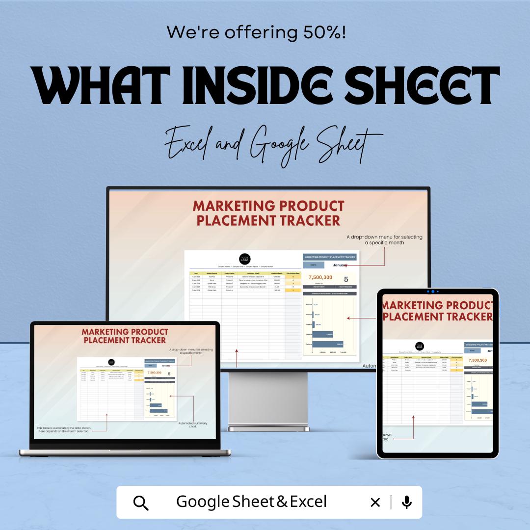 Marketing Product Placement Tracker Template | Campaign Tracking Spreadsheet | Marketing Analytics Tool