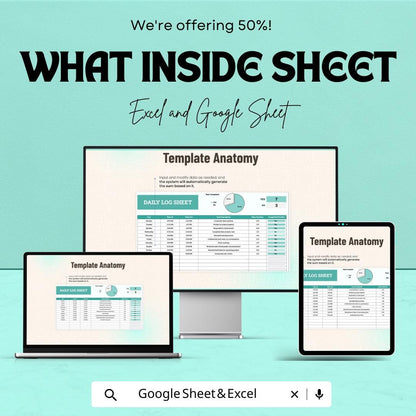 Daily Log Sheet | Google Sheets & Excel Tracker | Task Time Log, Productivity Journal, Work Schedule Sheet, Editable Template