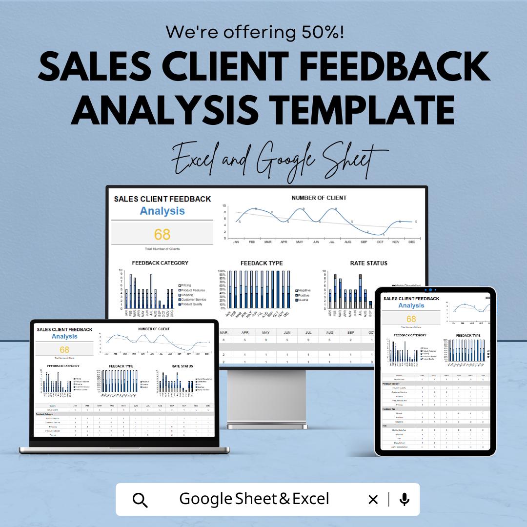 Sales Client Feedback Analysis Template | Client Sentiment Tracker | Sales Performance Review Sheet