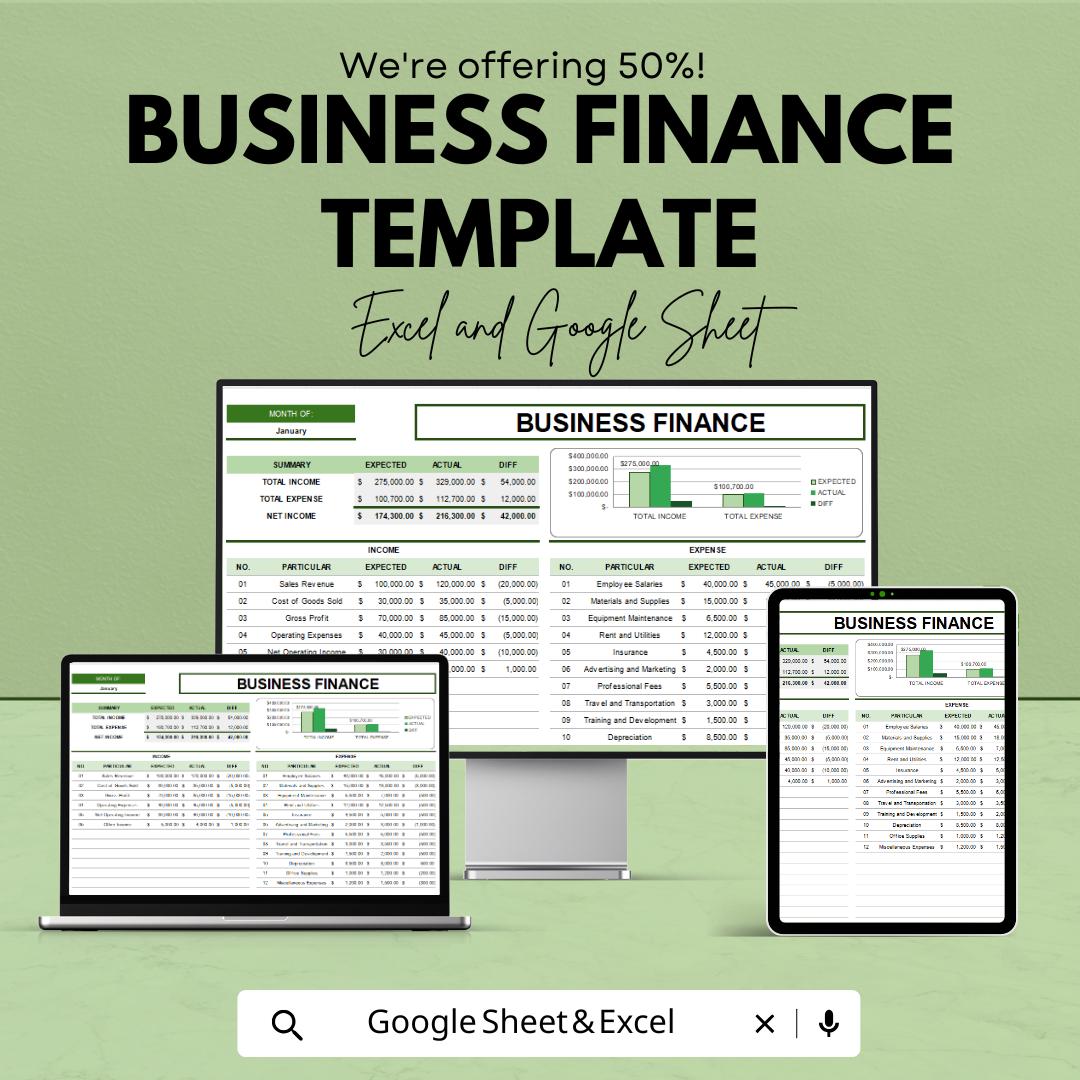 Business Finance Template | Financial Planner | Income and Expense Tracker | Cash Flow & Budgeting Spreadsheet | Business Accounting Tool