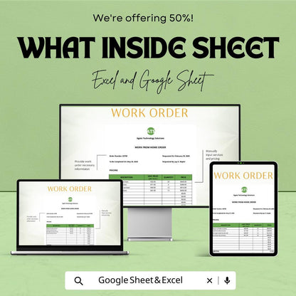Sample Work From Home Order Template | Excel & Google Sheets | Remote Work Order Form | Business Purchase Sheet | Work Request Template