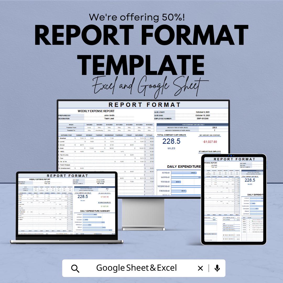Report Format Template | Weekly Expense Report | Business Report Sheet | Editable Tracking Template | Work Report Spreadsheet