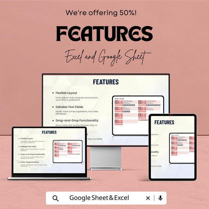 Editable Meal Plan Sheet | Easy Excel and Google Sheet Template for Weekly Meal Planning & Grocery List | Meal Prep Tracker