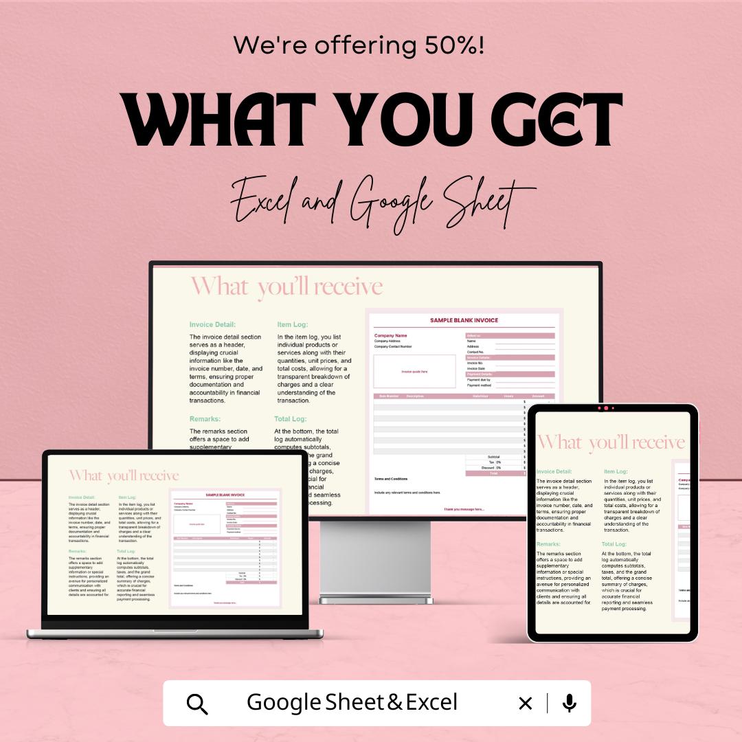 Sample Blank Invoice Template – Editable Excel  andGoogle Sheet | Professional Invoice for Business & Freelancers | Instant Download