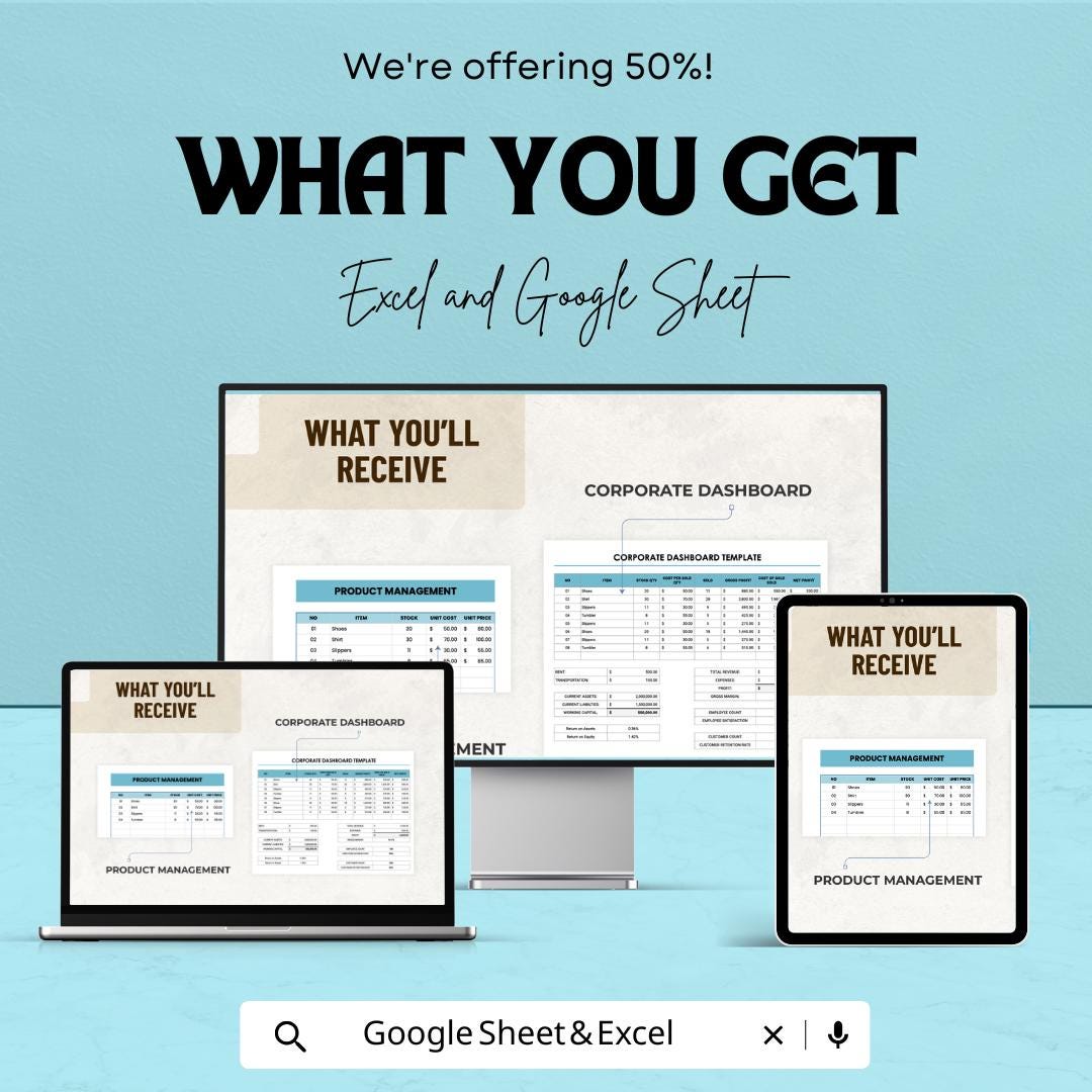 Corporate Dashboard Template - Business Performance Tracking Sheet | Excel & Google Sheets | KPI Monitoring | Financial Overview