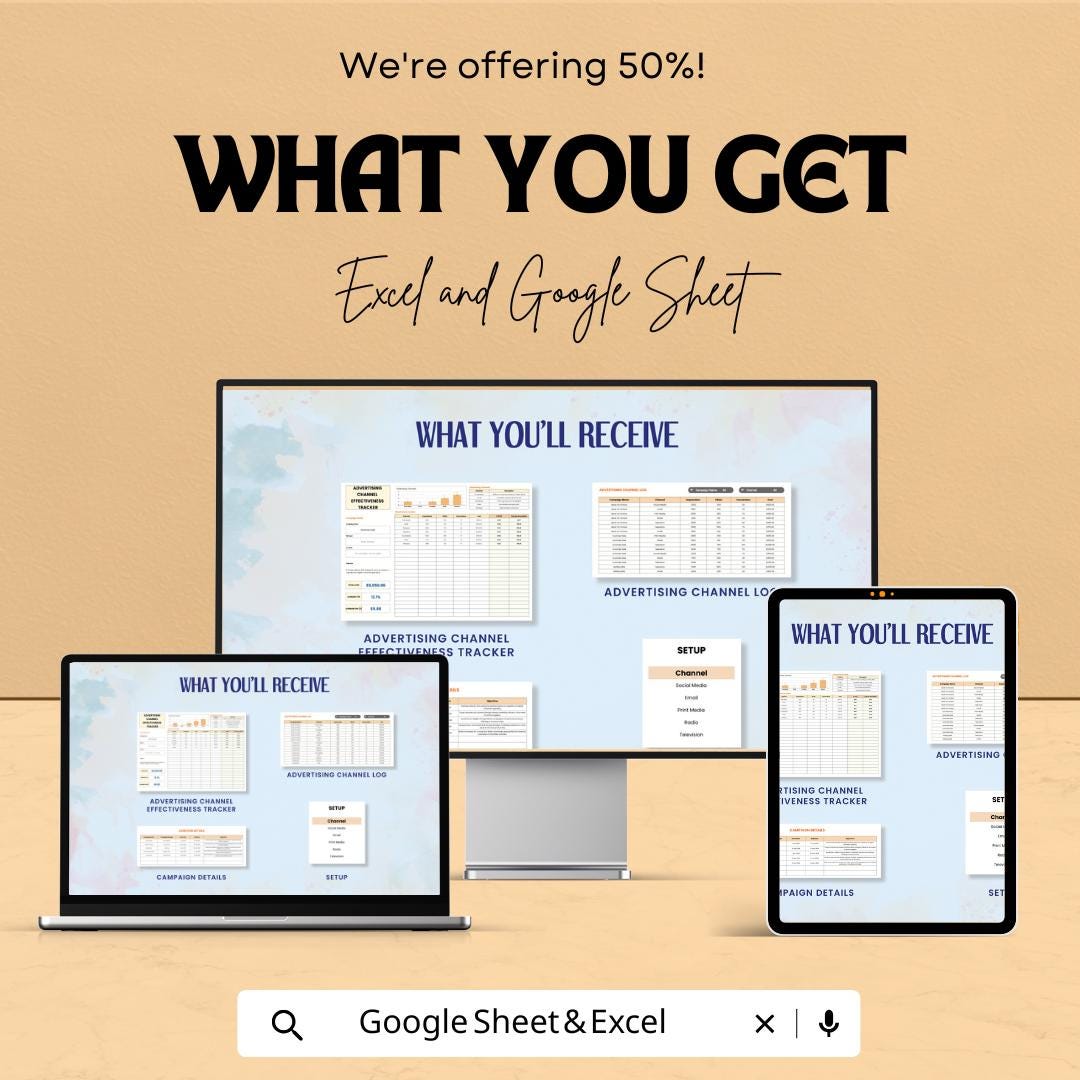 Advertising Channel Effectiveness Tracker Sheet | Excel & Google Sheet Template | Track Campaign Performance | Marketing Analytics Tool |
