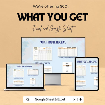 Advertising Channel Effectiveness Tracker Sheet | Excel & Google Sheet Template | Track Campaign Performance | Marketing Analytics Tool |