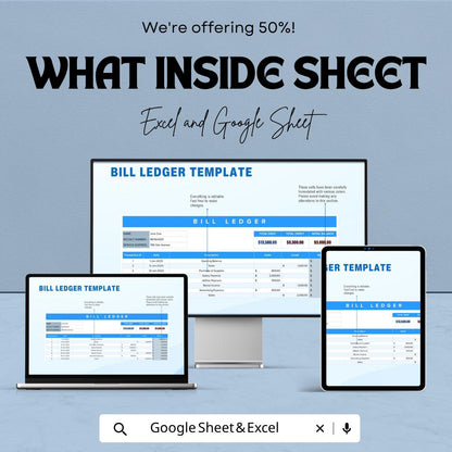 Bill Ledger Template | Expense Tracker Spreadsheet | Financial Record Keeper | Excel & Google Sheets Budget Template | Accounting Ledger