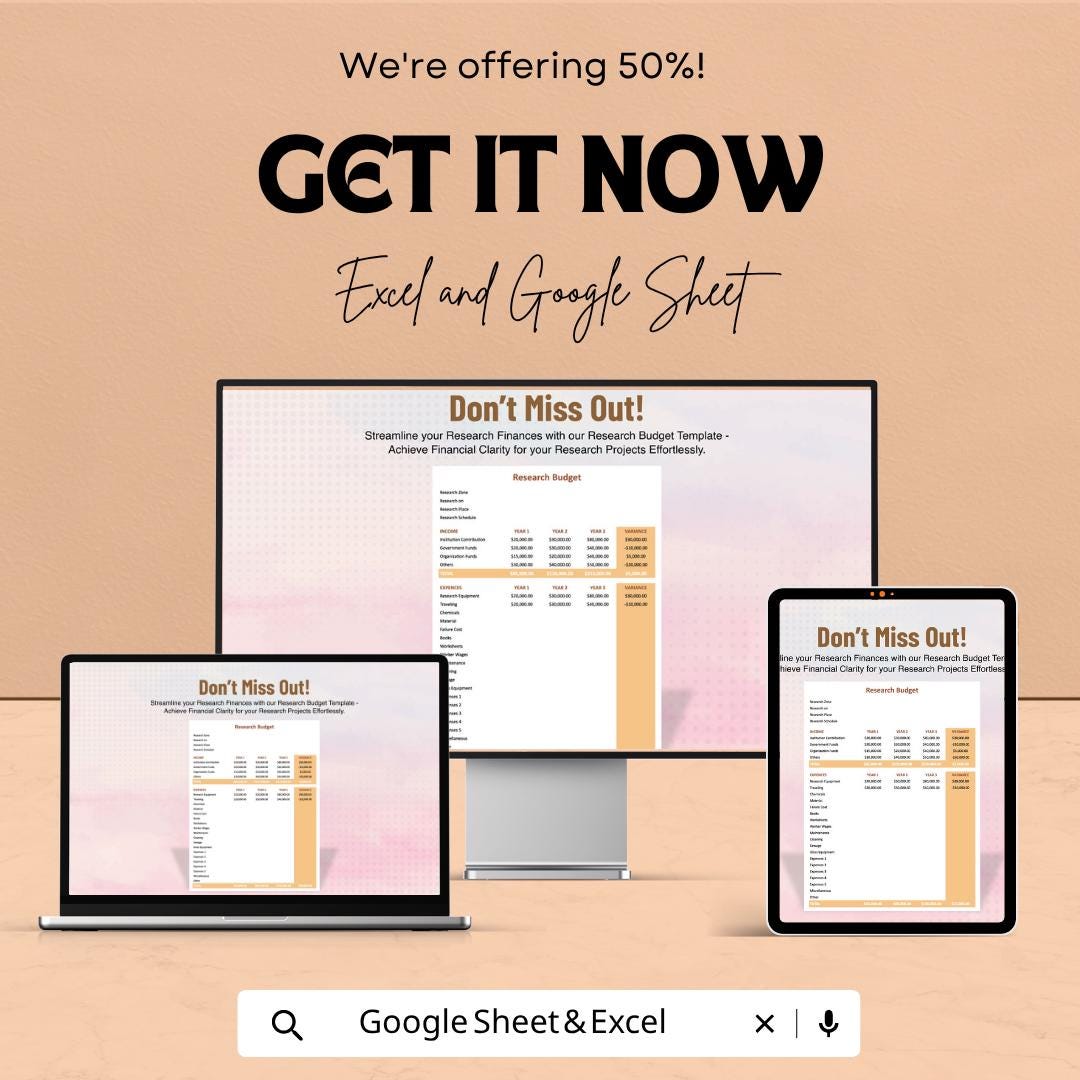 Research Budget Template Excel Google Sheets | Project Budget Planner | Grant Budget Tracker | Academic Budget Spreadsheet | Expense Tracker