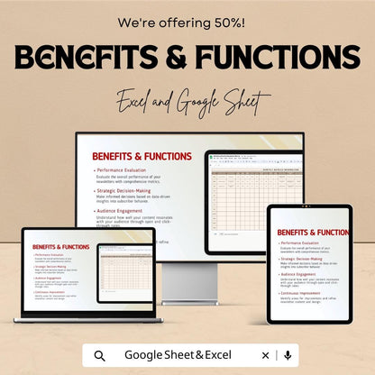 Marketing Monthly Newsletter Metrics Template | Email Analytics Tracker | Newsletter KPI Dashboard | Excel & Google Sheets Template | Email