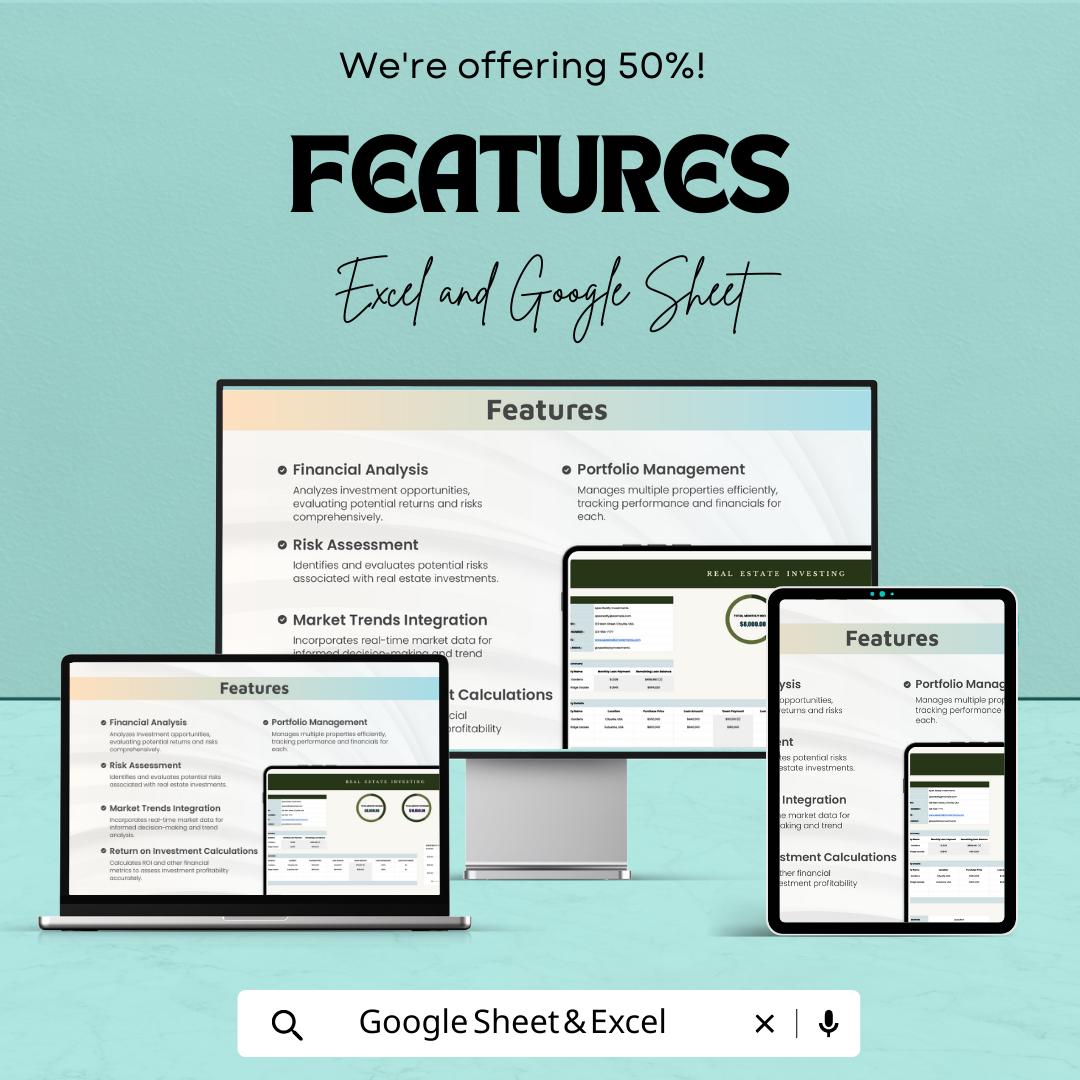 Real Estate Investing Template | Excel & Google Sheets Rental Property Tracker | Investment Analysis Spreadsheet | Cash Flow ROI Dashboard