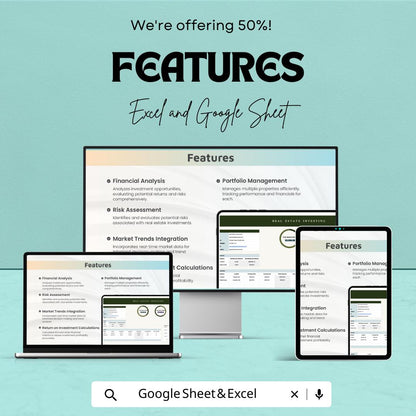 Real Estate Investing Template | Excel & Google Sheets Rental Property Tracker | Investment Analysis Spreadsheet | Cash Flow ROI Dashboard