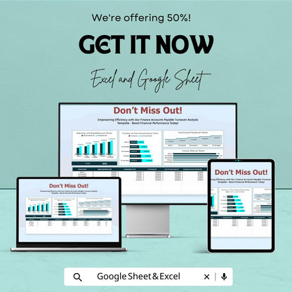 Finance Accounts Payable Turnover Analysis Template | AP Turnover Ratio Dashboard | Accounts Payable Analysis | Excel & Google Sheets