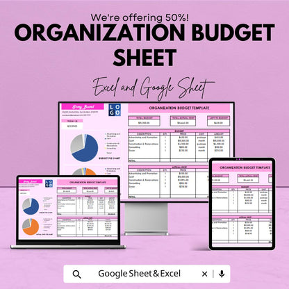 Organization Budget Sheet | Excel and Google Sheet | Budget Planning Tool for Organizations | Budgeting & Expense Management Template