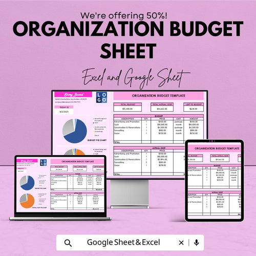 Organization Budget Sheet | Excel and Google Sheet | Budget Planning Tool for Organizations | Budgeting & Expense Management Template