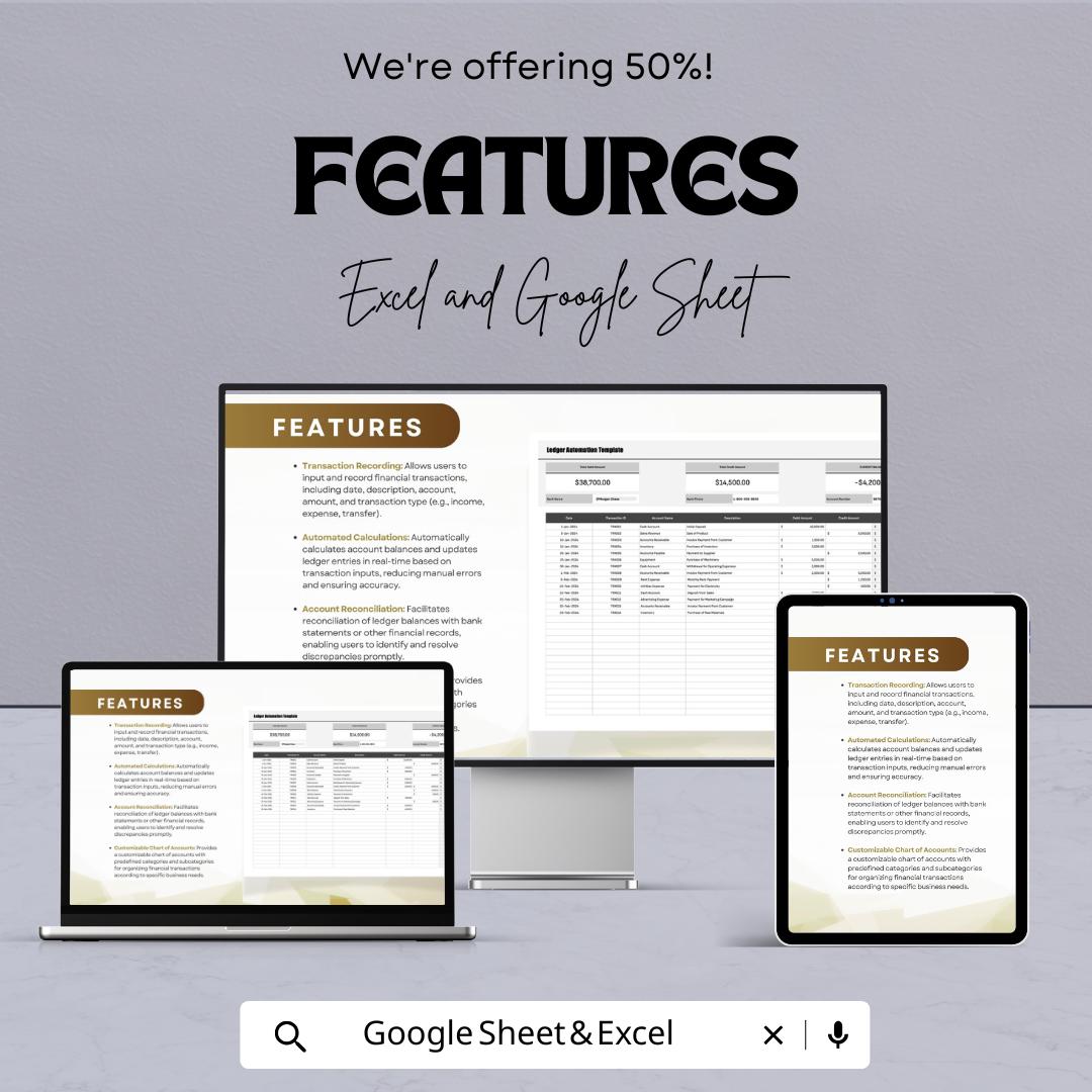 Ledger Automation Template | Automated Accounting Spreadsheet | Business Finance Tracker | Transaction Log Template