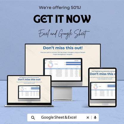 Sample Project Management Template | Project Planner Sheet | Task and Timeline Tracker | Excel & Google Sheets | Project Planning Tool