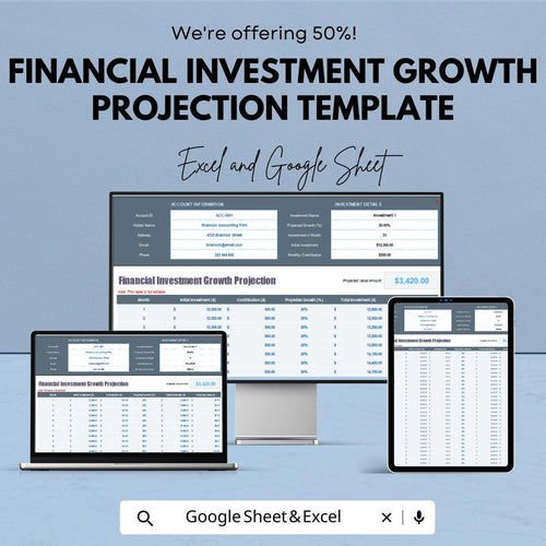 Financial Investment Growth Projection Template | Investment Planner, Compound Growth Calculator, ROI Projection, Finance Tracker