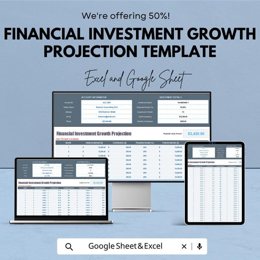 Financial Investment Growth Projection Template | Investment Planner, Compound Growth Calculator, ROI Projection, Finance Tracker