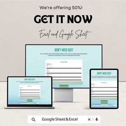 Monthly Balance Sheet | Excel and Google Sheet | 50% OFF | Financial Planning & Budget Template
