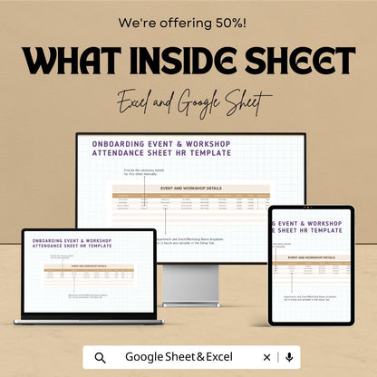Onboarding Event & Workshop Attendance Sheet HR Template | Employee Training Attendance Tracker | Excel and Google Sheets