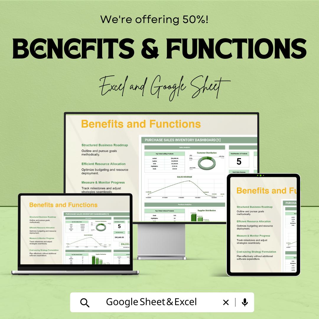 Purchase Sales Inventory Sheet | Excel & Google Sheets | Sales, Purchases, Inventory Tracking Dashboard | Business Management Template