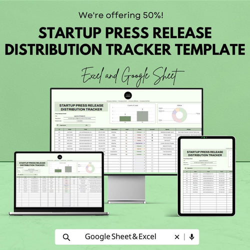 Startup Press Release Distribution Tracker | PR Outreach Spreadsheet | Media Pitch Log | Excel & Google Sheets