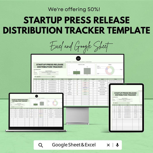 Startup Press Release Distribution Tracker | PR Outreach Spreadsheet | Media Pitch Log | Excel & Google Sheets