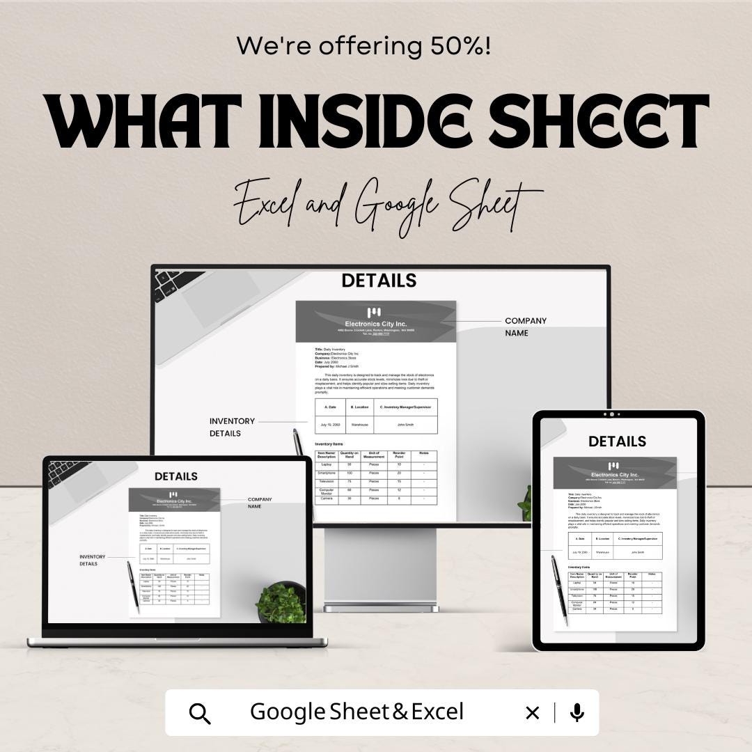 Daily Inventory Sheet | Excel & Google Sheets Template | Inventory Tracking | Stock Management | Instant Download | Customizable Inventory